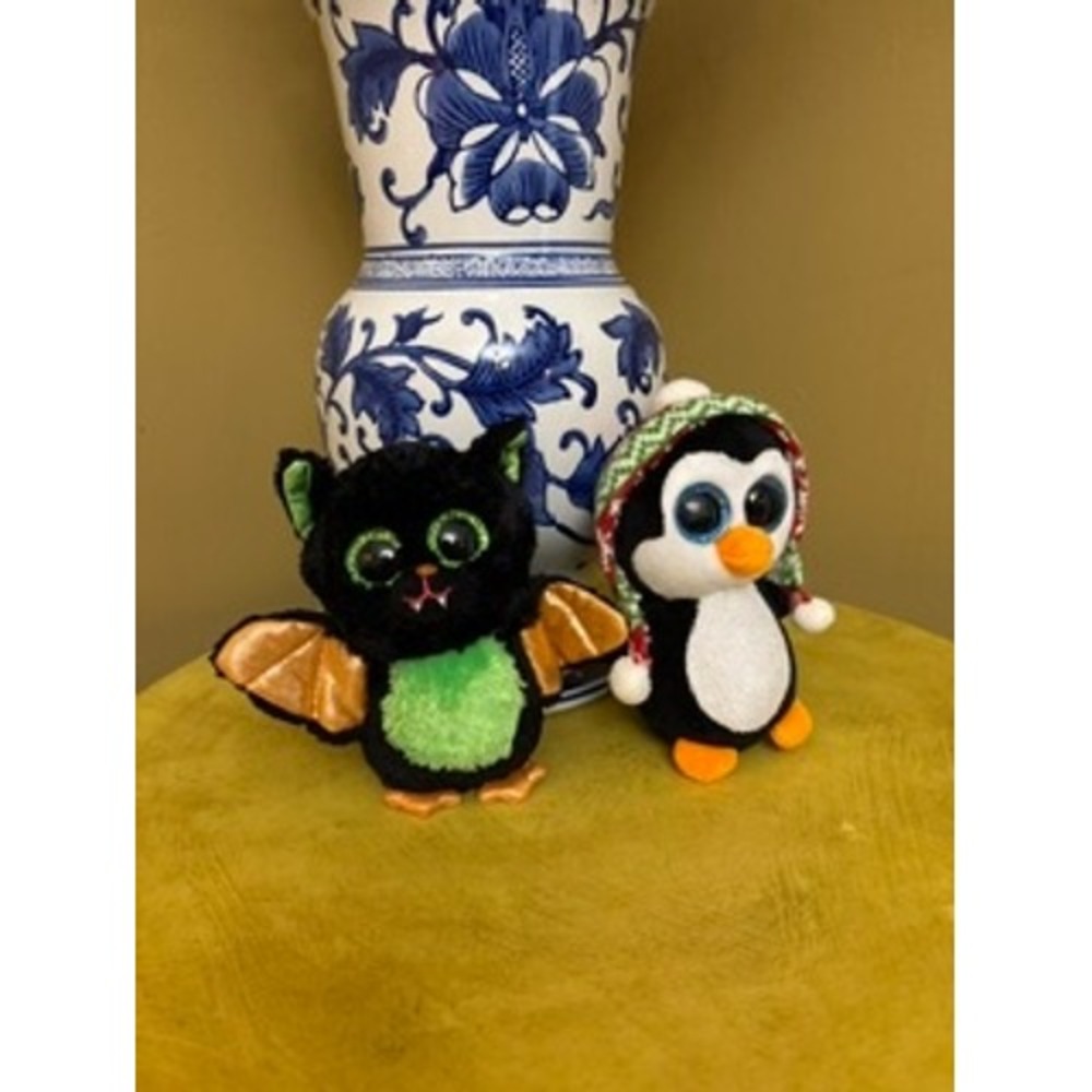 Ty Beanie Boos Beastie Halloween Bat and Penelope Christmas Penguin Plush Set